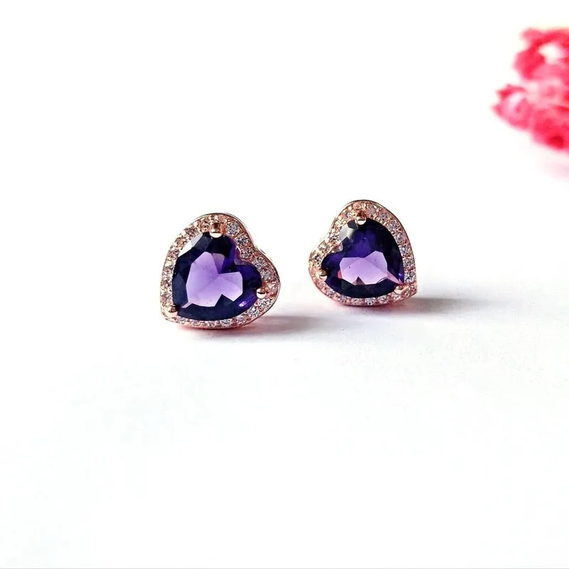 Romantic Heart Shaped Crystal Jewelry Sets Necklace Rings  Bracelet Earrings