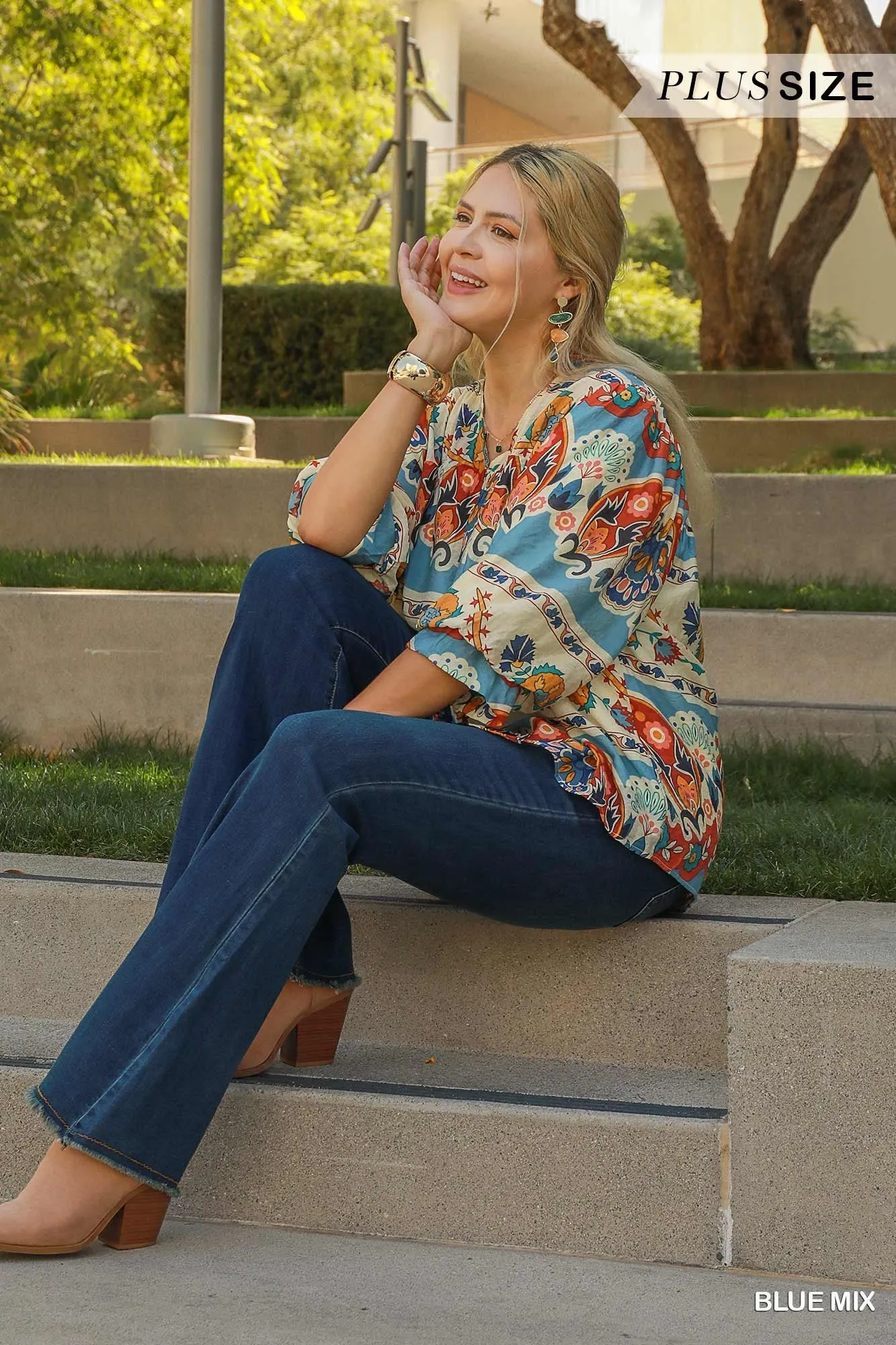 Ross Split Neck Print Top