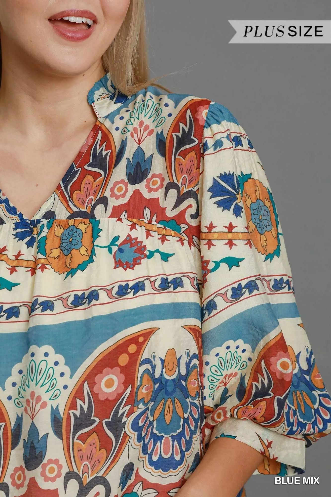 Ross Split Neck Print Top