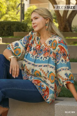 Ross Split Neck Print Top