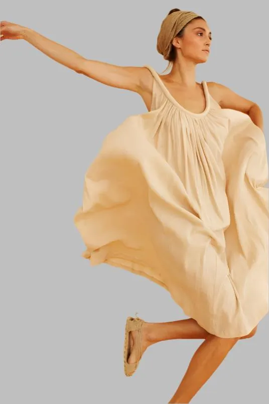 Sahara Chemise Dress Burlap Sand Pebble Linen