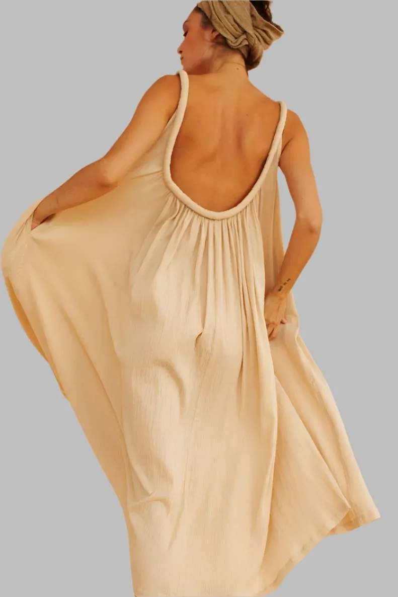 Sahara Chemise Dress Burlap Sand Pebble Linen