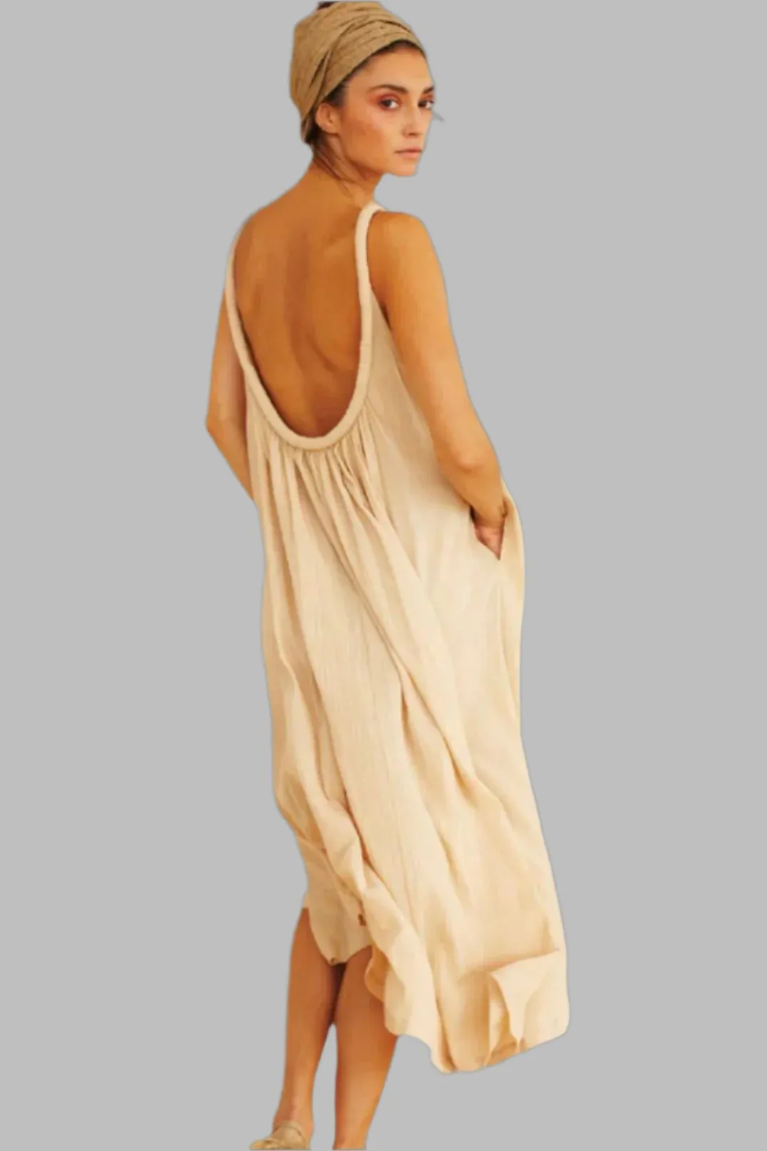 Sahara Chemise Dress Burlap Sand Pebble Linen