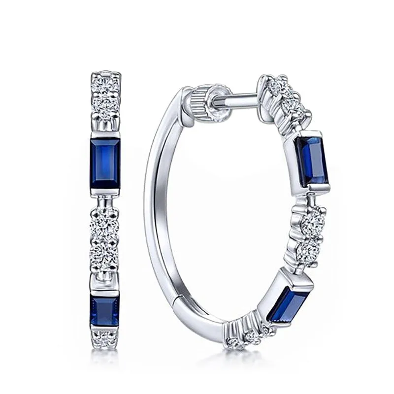 Shiny Blue Sapphire Engagement Hoop Earrings Party Women Jewelry