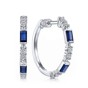 Shiny Blue Sapphire Engagement Hoop Earrings Party Women Jewelry