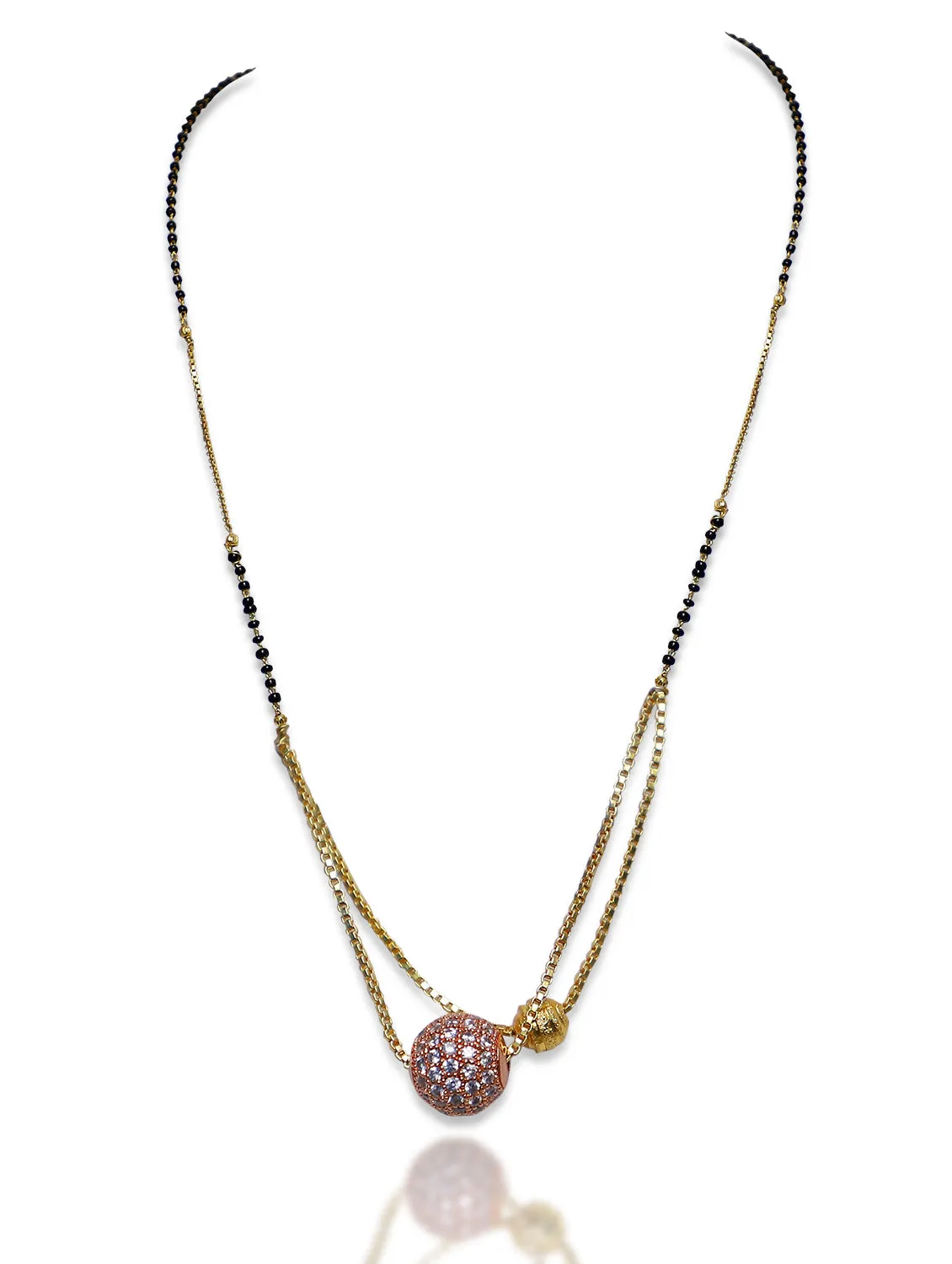Short Mangalsutra Designs Gold Plated Rose Gold AD Pendant Layered Mangalsutra (21 Inches)