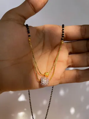 Short Mangalsutra Designs Gold Plated Rose Gold AD Pendant Layered Mangalsutra (21 Inches)
