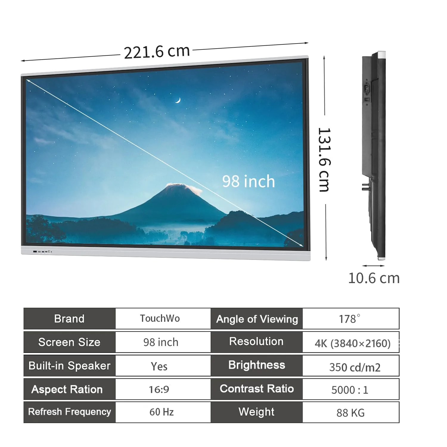 Smart Board, 98 inch, 4K Interactive Presentation Electronic Whiteboard with Dual System, Digital Signage Display for Office & Classroom, Core i7 RAM 8GB SSD 512GB