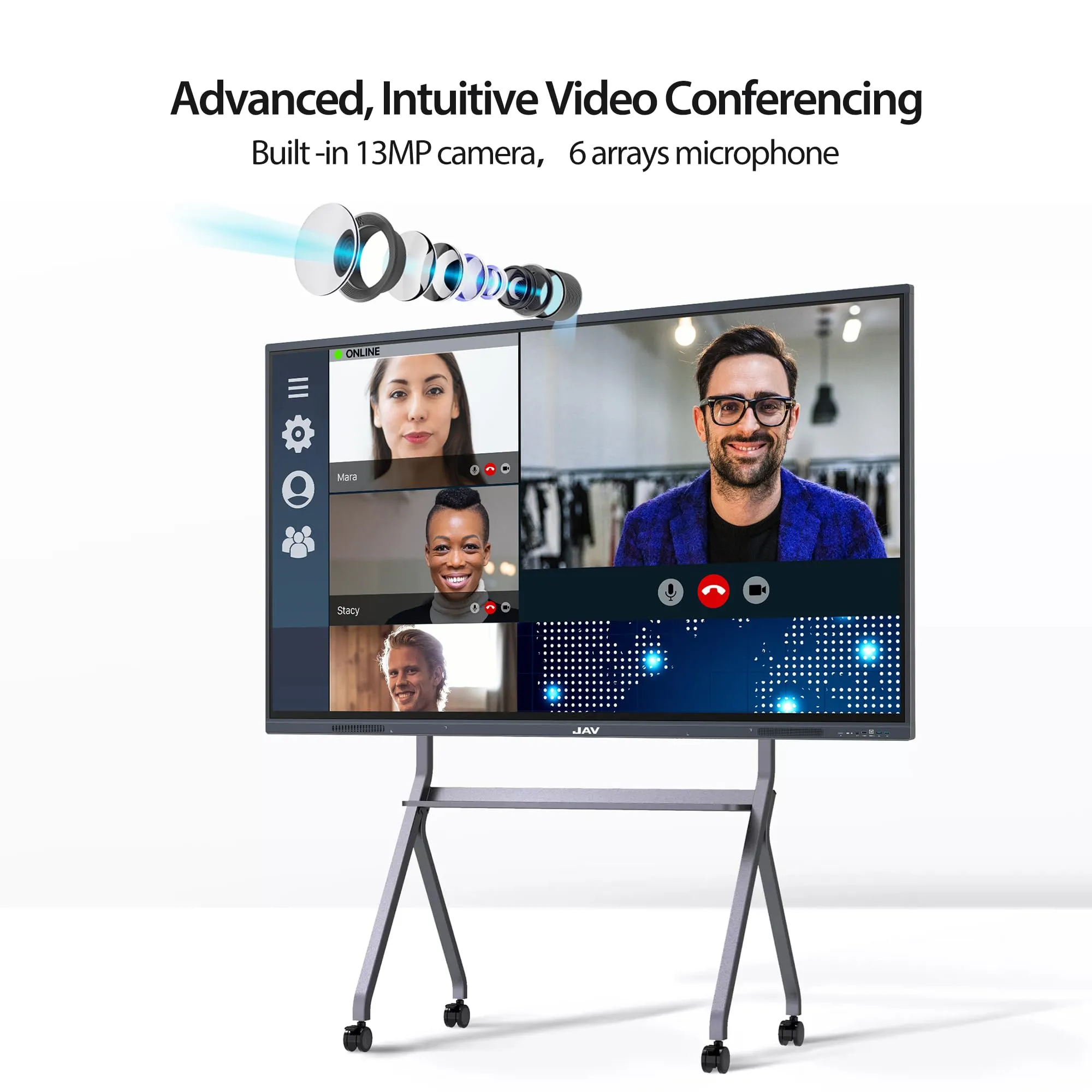 Smart Board 98" Interactive Whiteboard 4K Touchscreen JAV , Digital Presentation Electronic Smart Whiteboard Built-in Camera for Classroom Home Office Studio (Wall Mount Included)