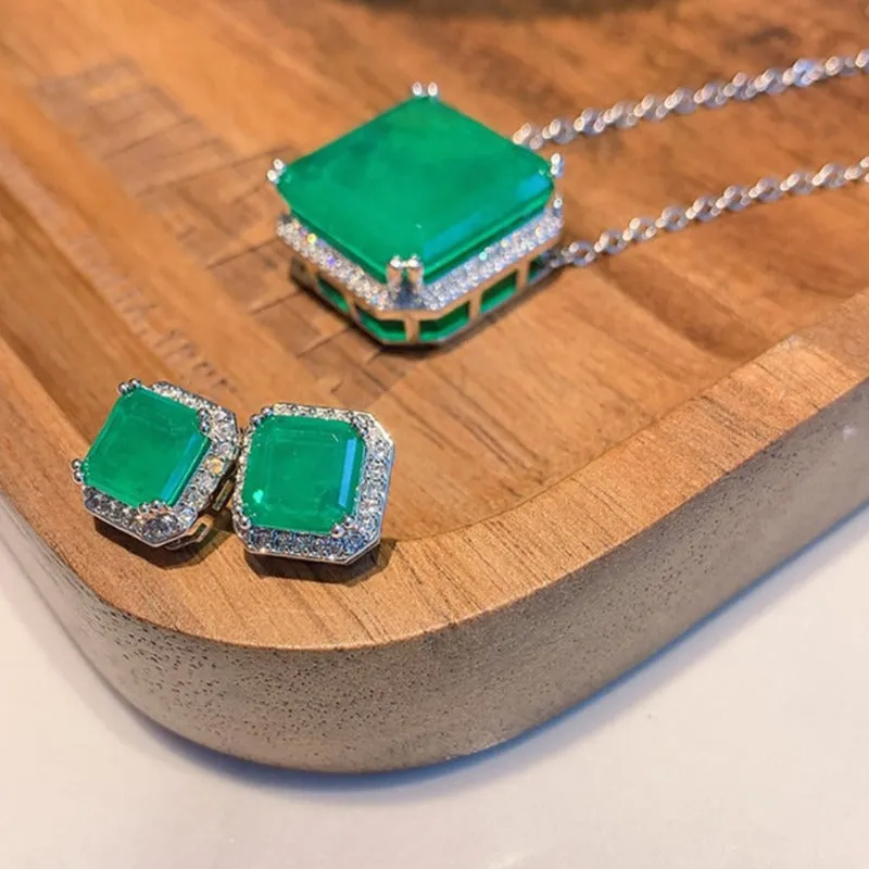 Square Emerald Gemstone Jewelry Sets for Women Jewelry