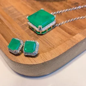 Square Emerald Gemstone Jewelry Sets for Women Jewelry