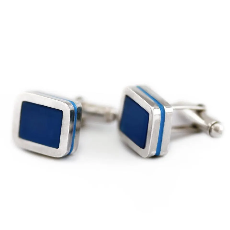 Square Twins - blue Enamel silver cufflinks