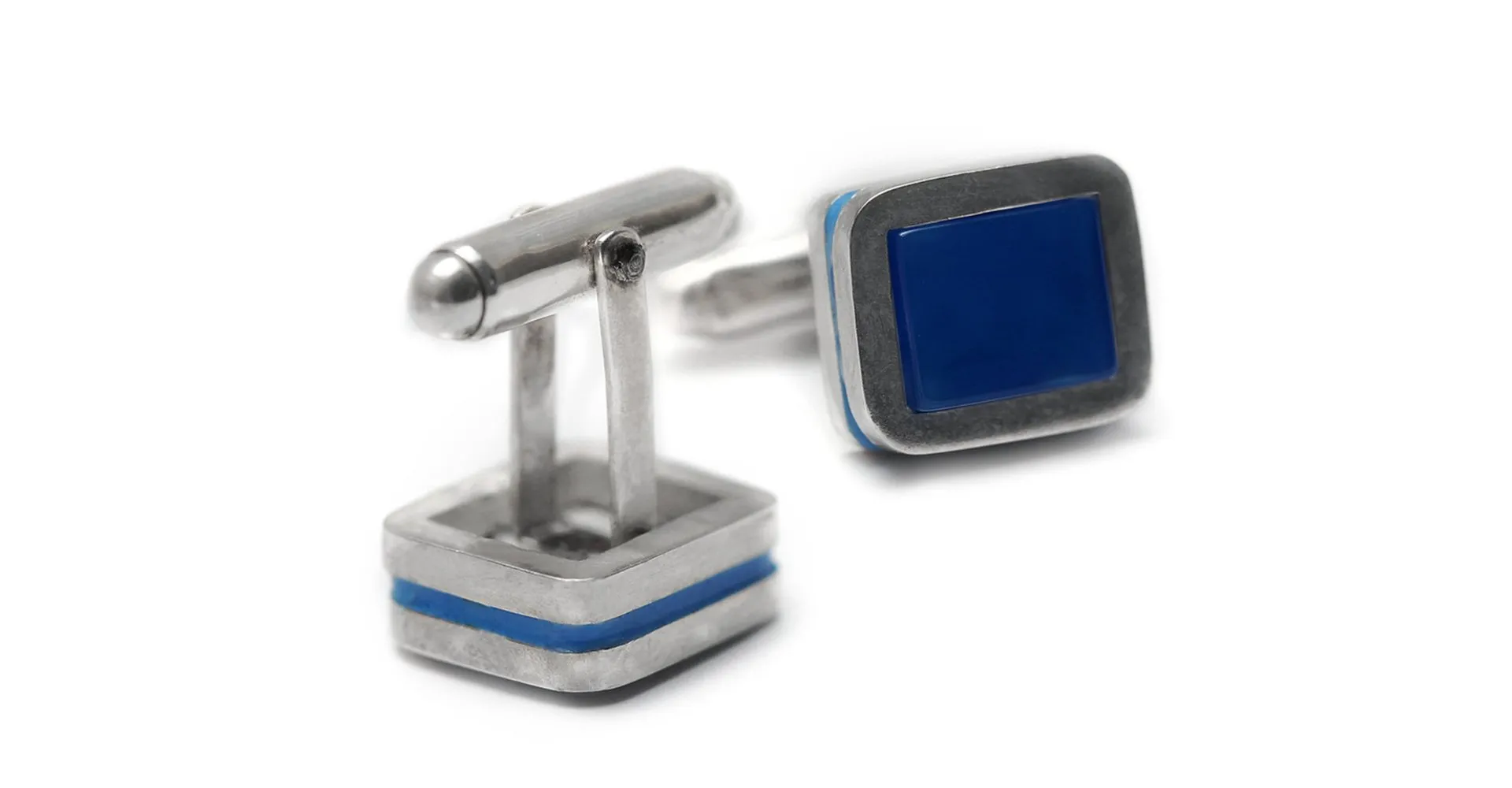 Square Twins - blue Enamel silver cufflinks