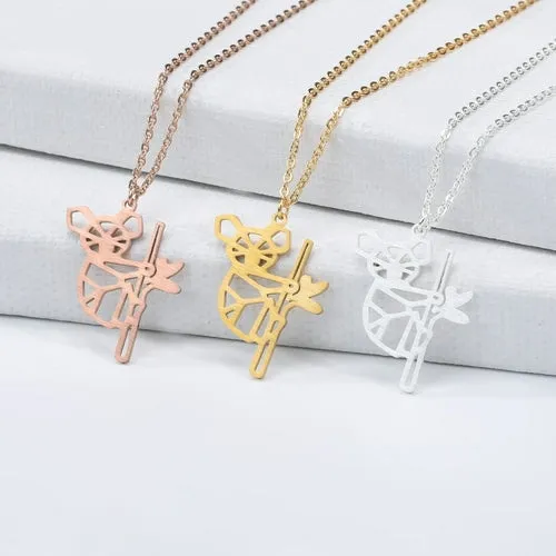 Stainless Steel Origami Tree Koala Dog Bat Pendant
