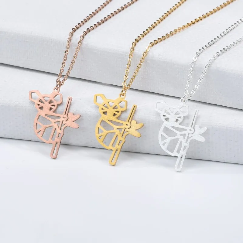 Stainless Steel Origami Tree Koala Dog Bat Pendant