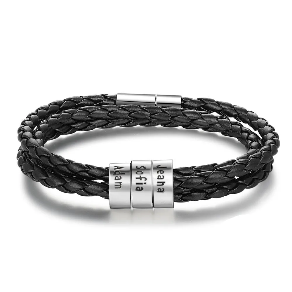 Sterling Silver Personalized Men Bracelet With 3 Names