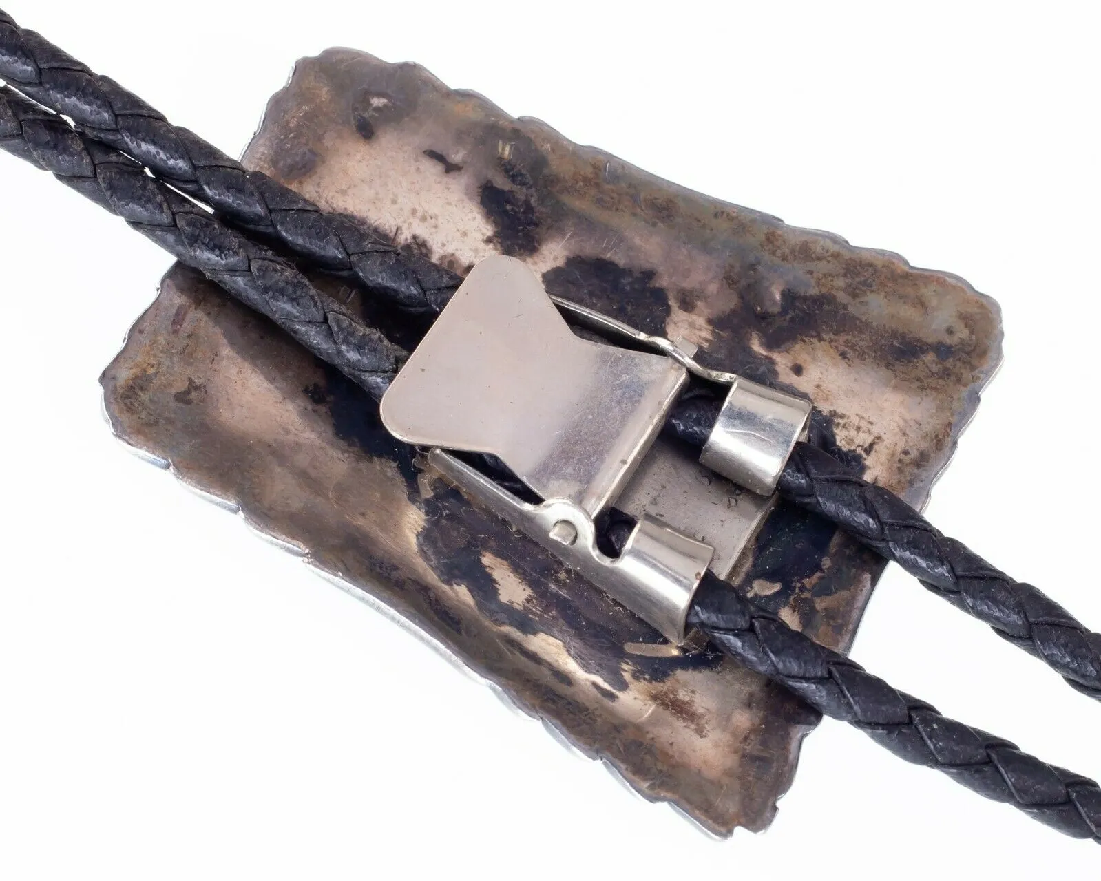 Sterling Silver Signed FS Bolo Tie with Coral and Turquoise Accents