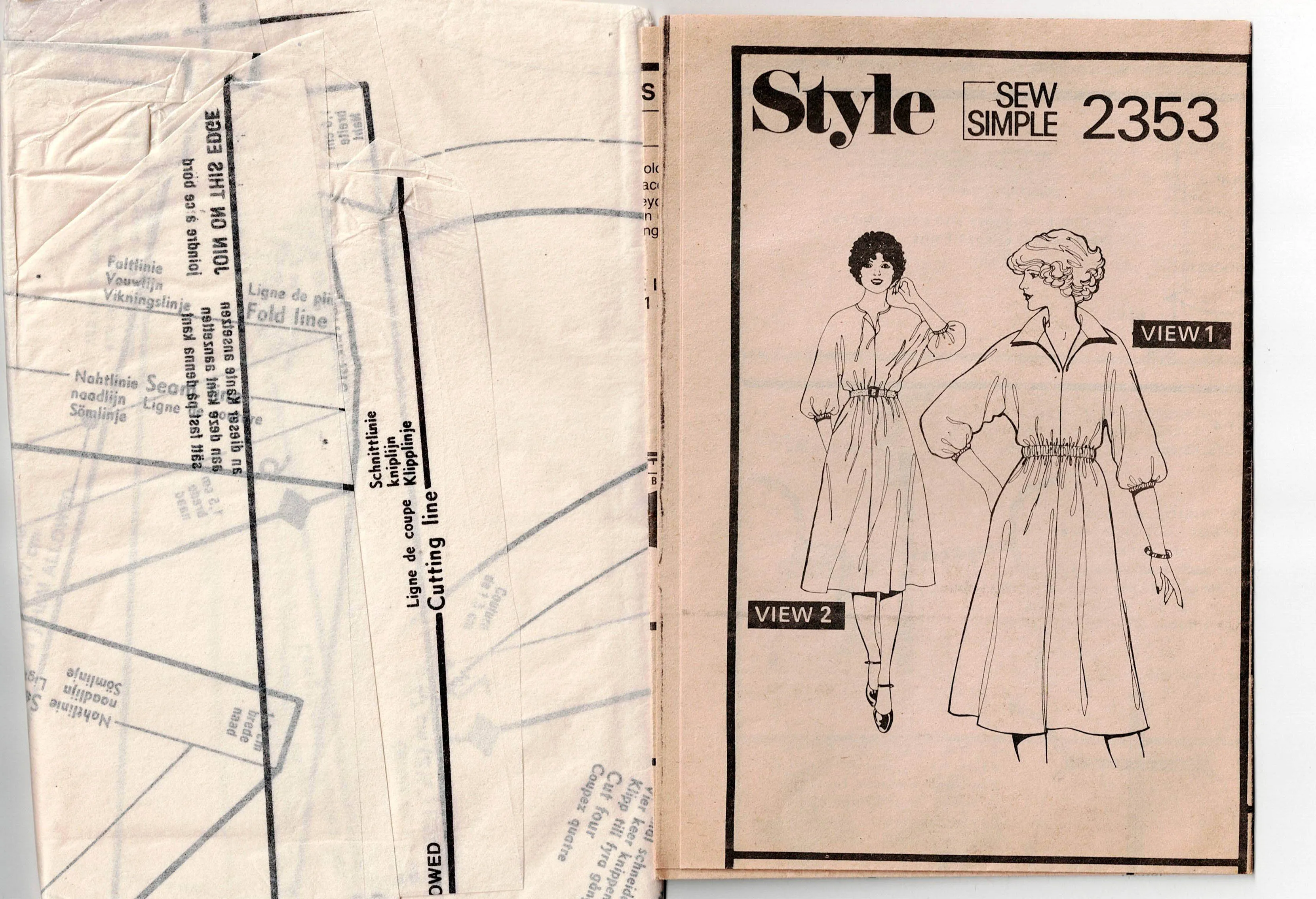 Style 2353 Womens EASY Kimono Sleeved Pullover Dress 1970s Vintage Sewing Pattern Size 16 Bust 38 Inches
