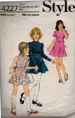 Style 4227 Girl's Midriff Band Dress 1970s Vintage Sewing Pattern Size 7