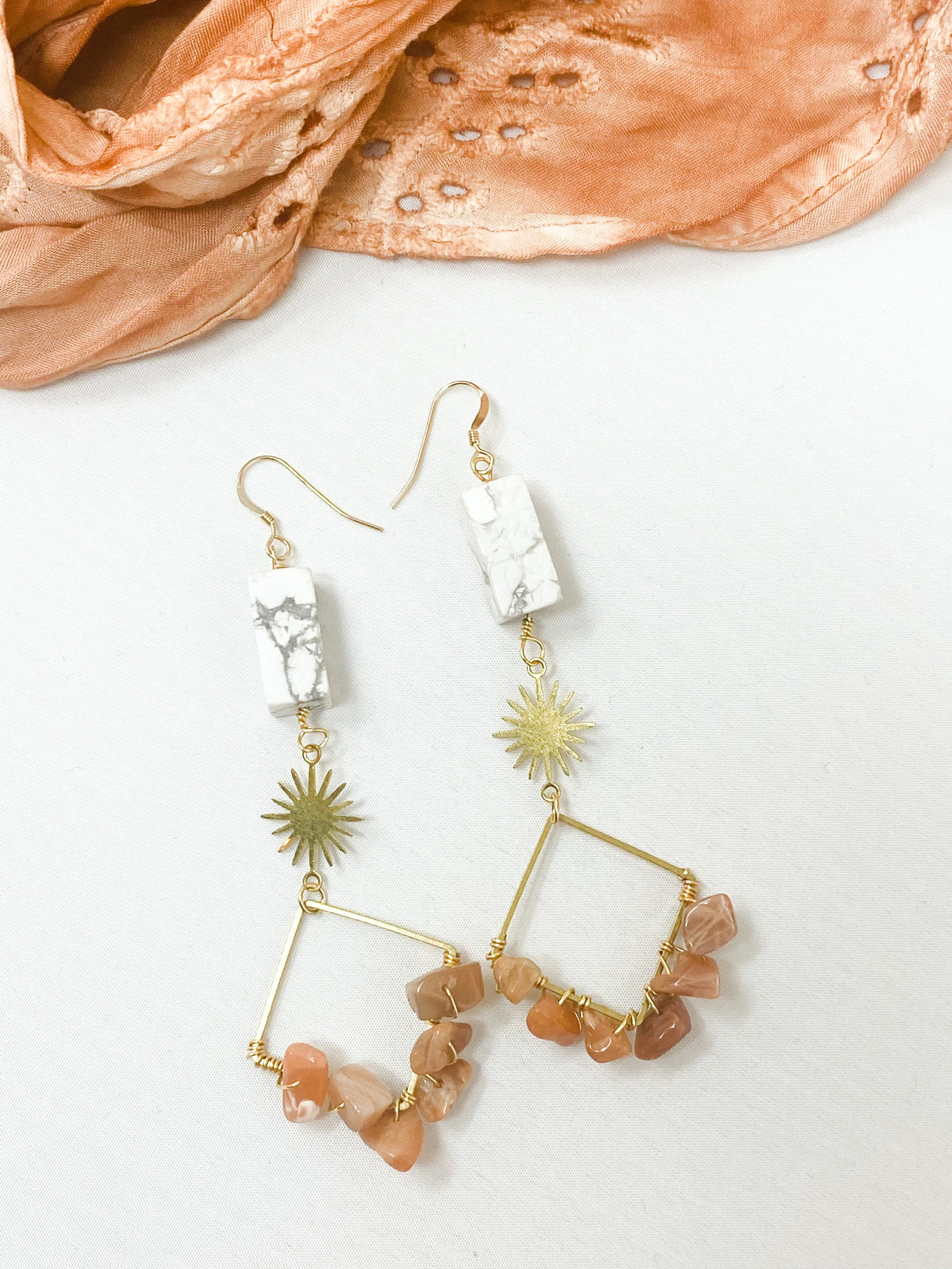 Sunstone Howlite Suns  - 14k Earring Hooks.