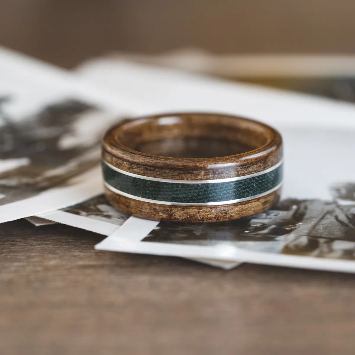 The Air Force | Men's Wood Wedding Band with Air Force Flight Suit & Dual Metal Inlays