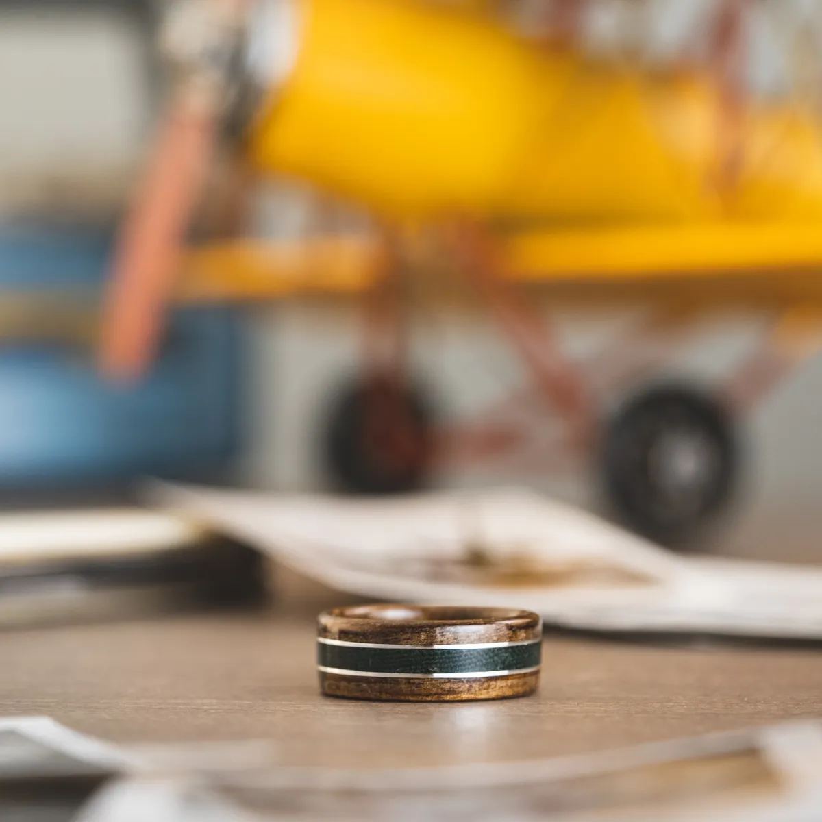 The Air Force | Men's Wood Wedding Band with Air Force Flight Suit & Dual Metal Inlays