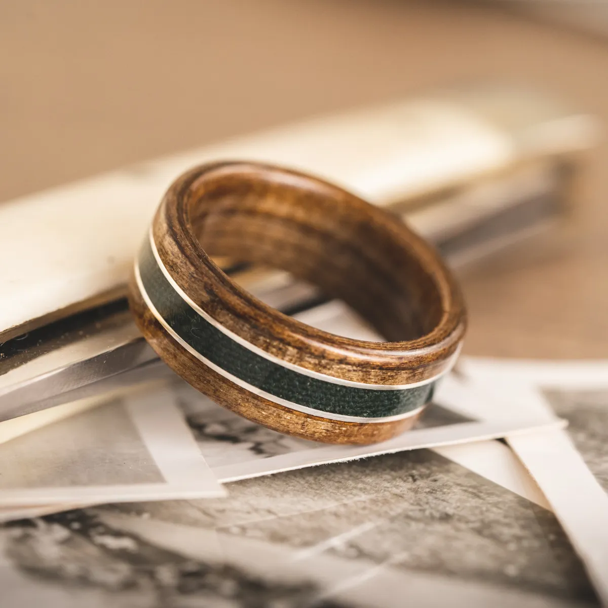 The Air Force | Men's Wood Wedding Band with Air Force Flight Suit & Dual Metal Inlays