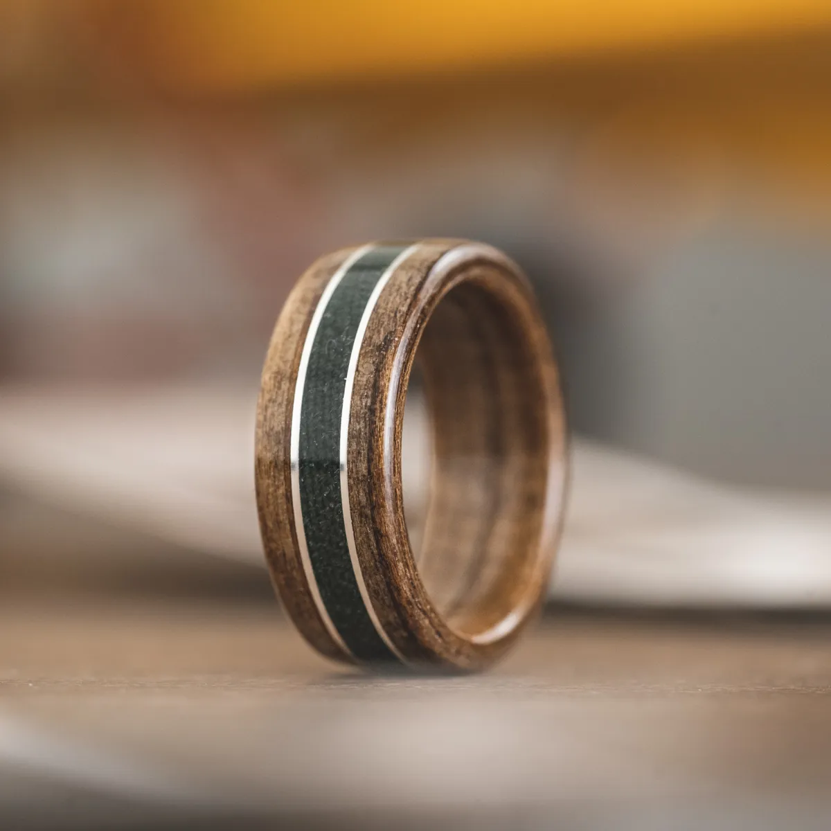 The Air Force | Men's Wood Wedding Band with Air Force Flight Suit & Dual Metal Inlays