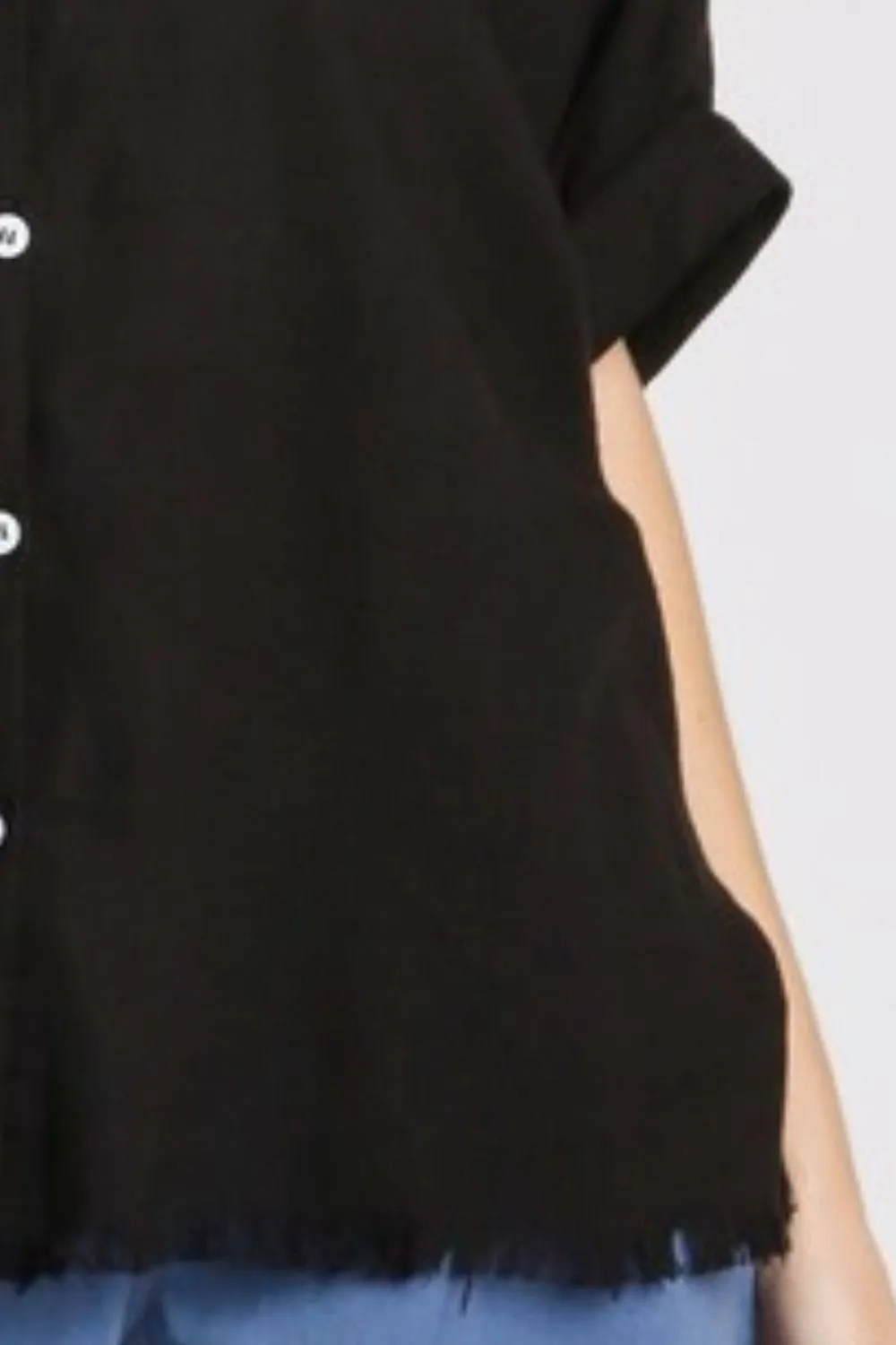 Top Choice Black Linen Blend Button Down Top