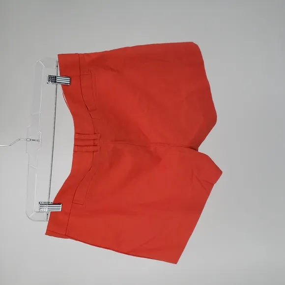 Tory Burch Bold Coral Linen Flat front Shorts Side Pockets Gold Front Button 12