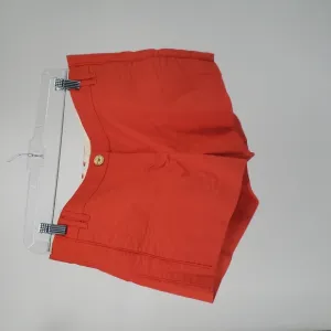 Tory Burch Bold Coral Linen Flat front Shorts Side Pockets Gold Front Button 12