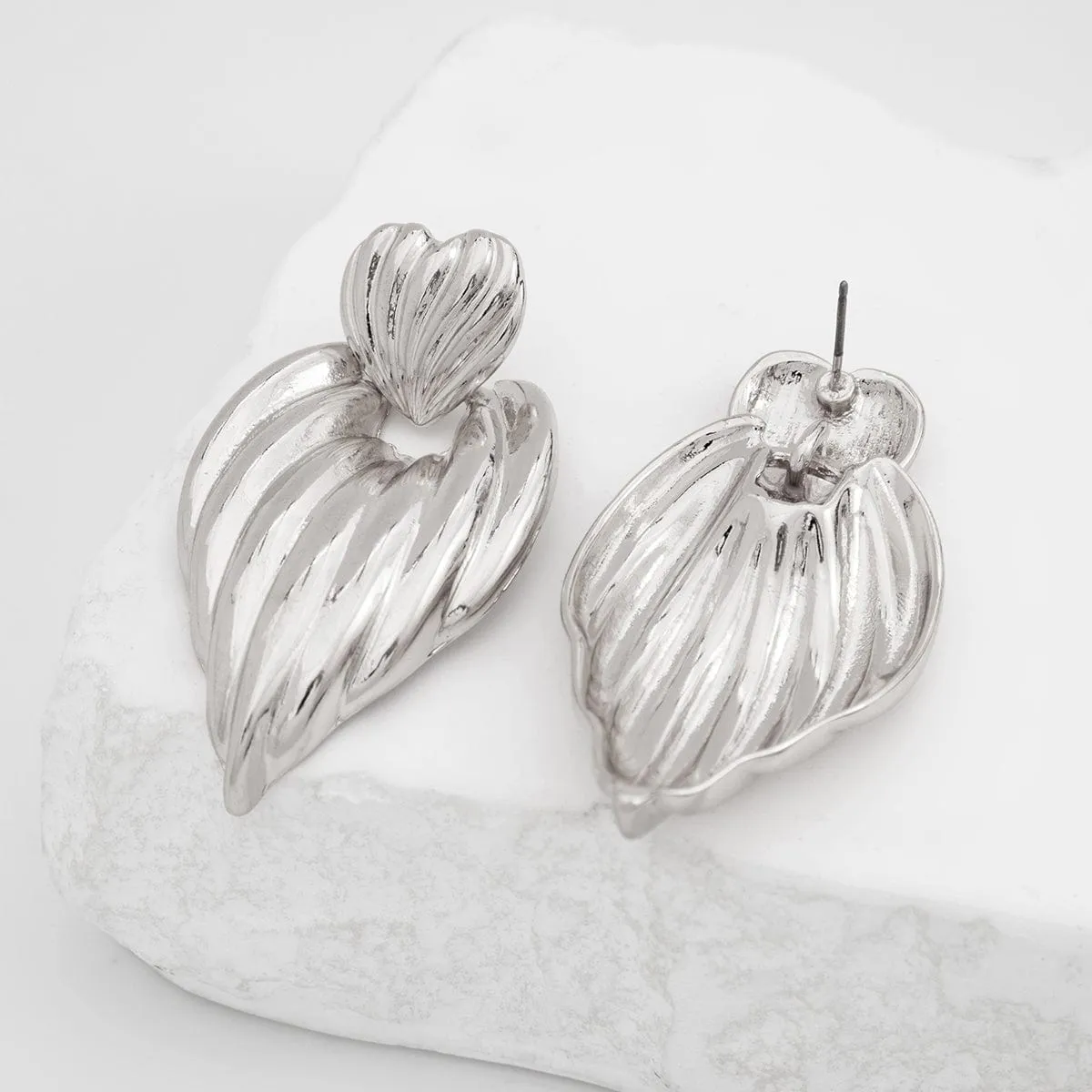 Trendy Gold Silver Plated Textured Heart Dangle Earrings
