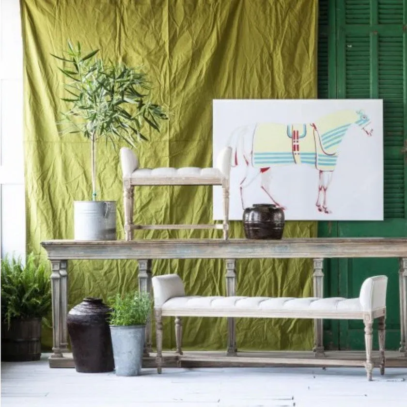 Tufted Linen Bench