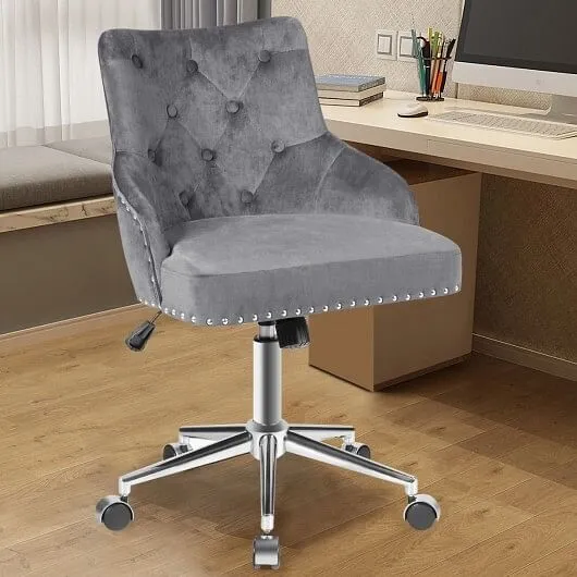 Tufted Upholstered Swivel Computer Desk Chair with Nailed Tri-Gray - Color: Gray