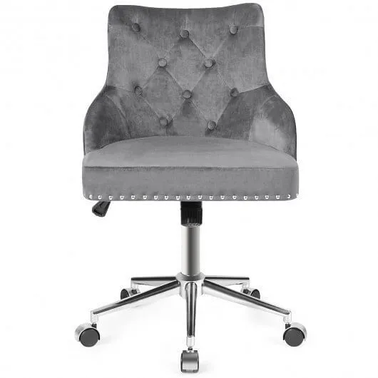 Tufted Upholstered Swivel Computer Desk Chair with Nailed Tri-Gray - Color: Gray
