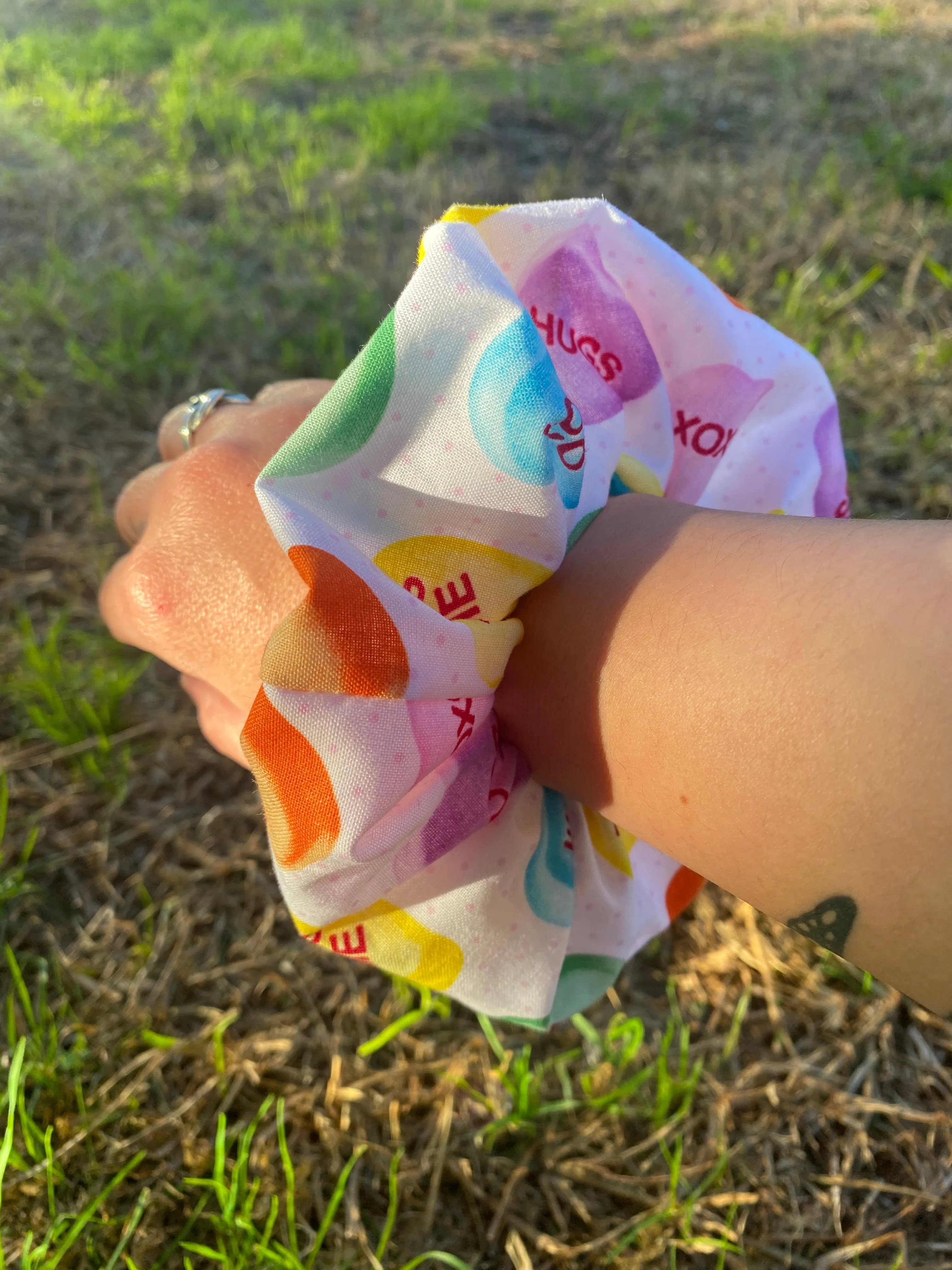 Valentine Love Conversation Heart Scrunchie Hair Tie Ponytail