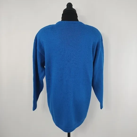 Vintage 80s Priscilla Women's Blue Geometric Acrylic Sweater size Medium Retro