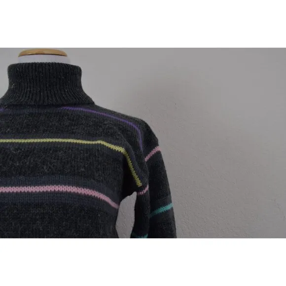 Vintage 90s Gray Striped Acrylic/Nylon Turtleneck Sweater size S