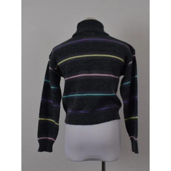 Vintage 90s Gray Striped Acrylic/Nylon Turtleneck Sweater size S