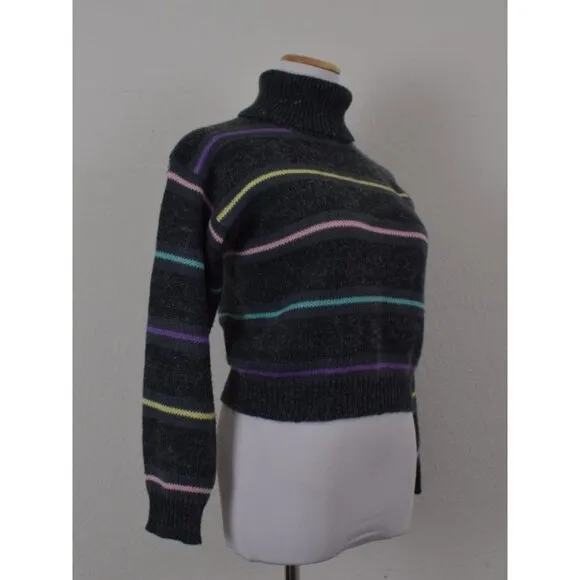 Vintage 90s Gray Striped Acrylic/Nylon Turtleneck Sweater size S