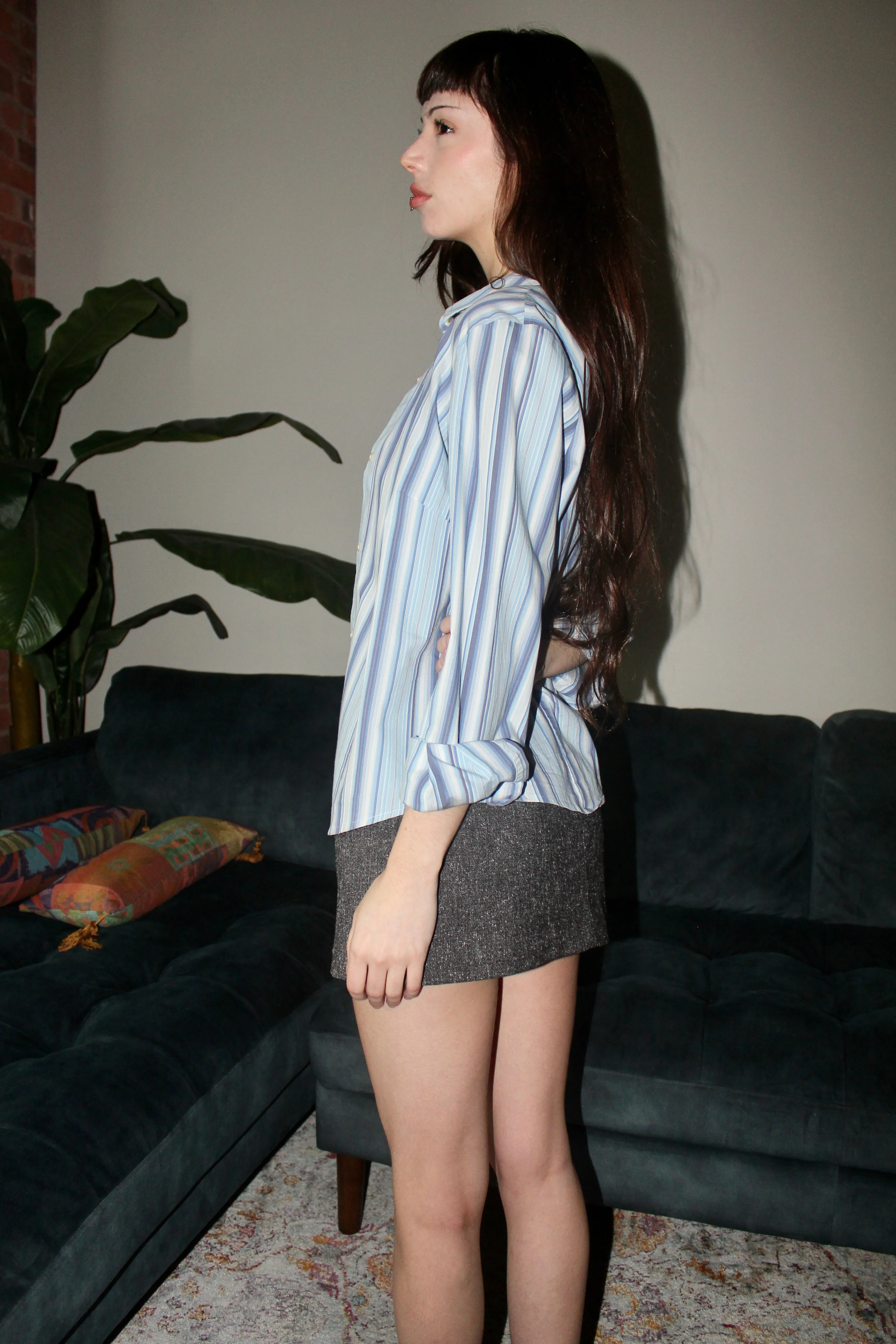 Vintage 90s Retro Blue Striped Button Up (S-M)