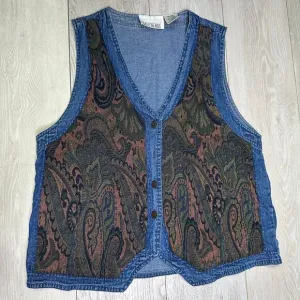 Vintage Casey &amp; Max‎ women's paisley denim cotton vest patchwork size medium