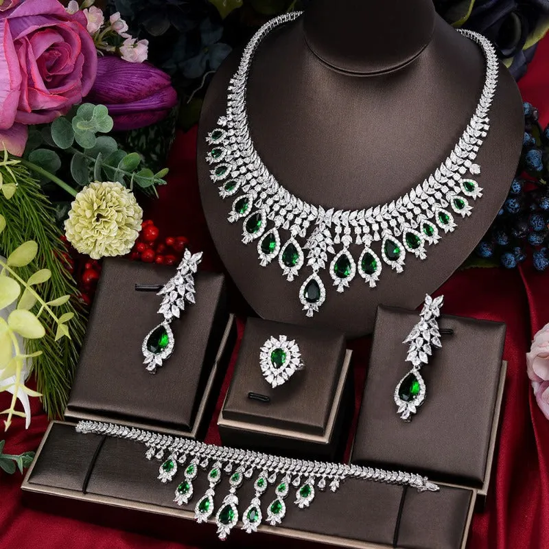 Vintage Green Emerald Jewelry Set For Women Wedding Jewelry Party Gift