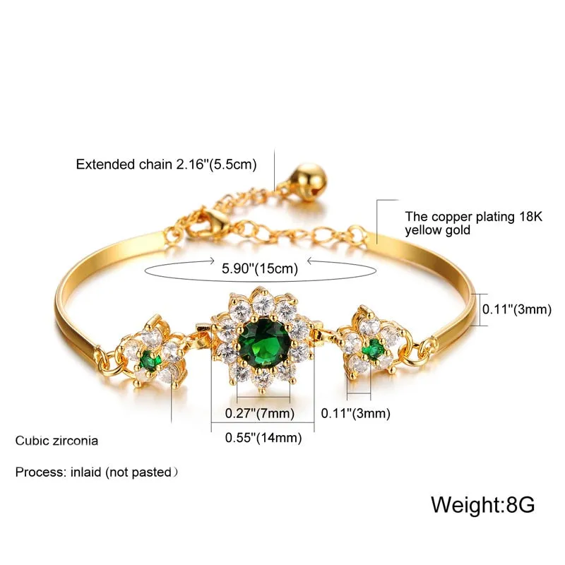 Vintage Green Gemstone Bracelet 18K Yellow Gold Women's Wedding Jewelry Birthday