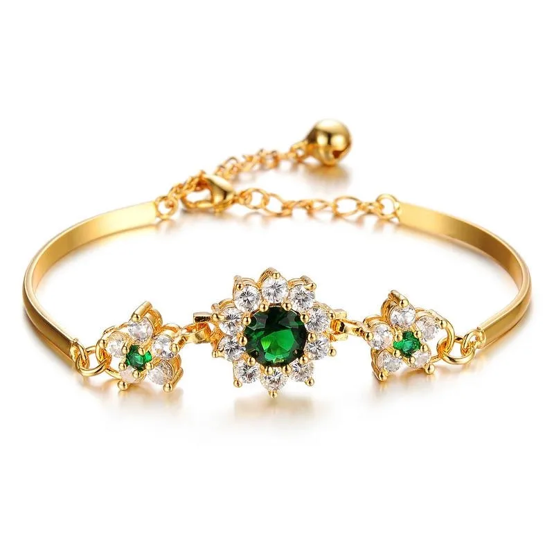 Vintage Green Gemstone Bracelet 18K Yellow Gold Women's Wedding Jewelry Birthday