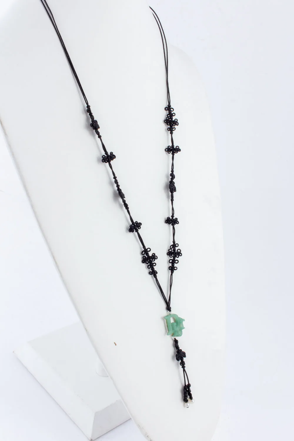 Vintage Jade Dior Necklace on Nylon Lariat Necklace with Seed Pearls