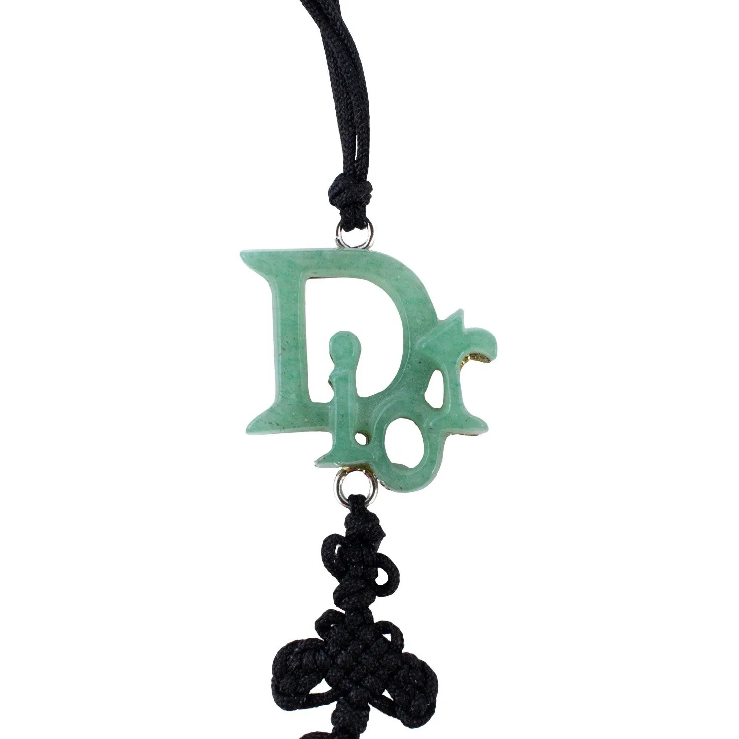 Vintage Jade Dior Necklace on Nylon Lariat Necklace with Seed Pearls
