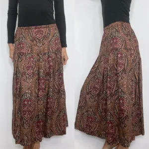 Vintage John Meyer Brown Multicolor Paisley Pleated Peasant Midi Skirt