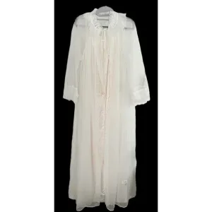 Vintage Miss Elaine Nightgown Peignoir Set •L• Sheer Long Flowy Bridal Robe USA