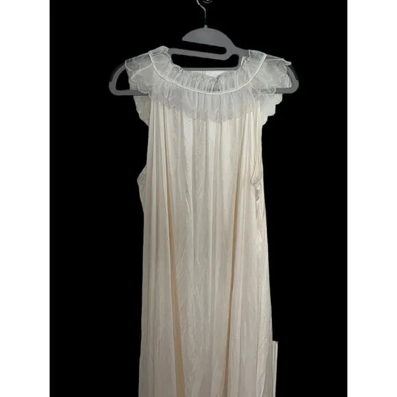Vintage Miss Elaine Nightgown Peignoir Set •L• Sheer Long Flowy Bridal Robe USA